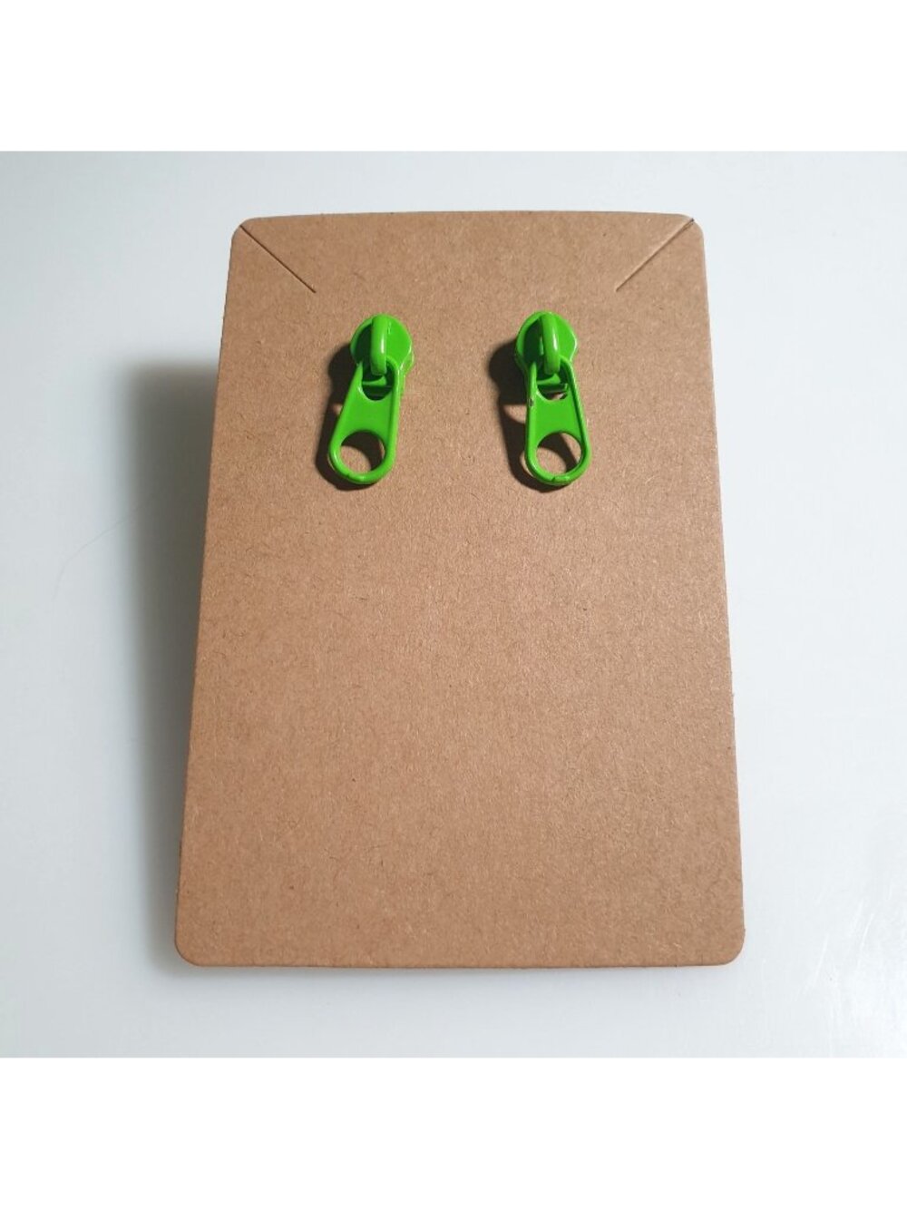 Green Zipper Pull Earrings Novelty Post Back Lightweight Jewelry Girl Gift